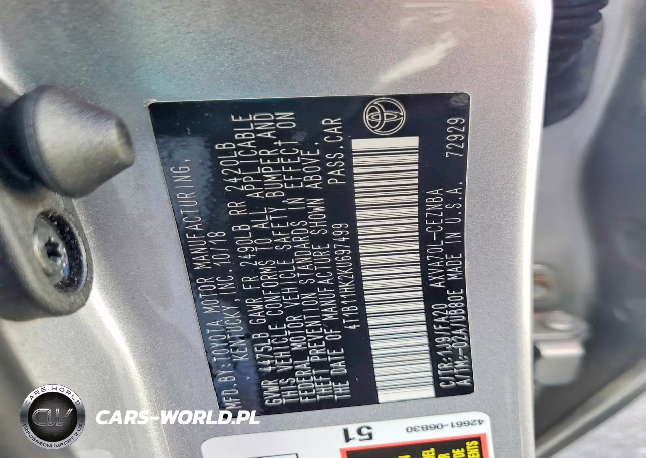 2019 Toyota Camry L VIN:4T1B11HK2KU697499 - 12