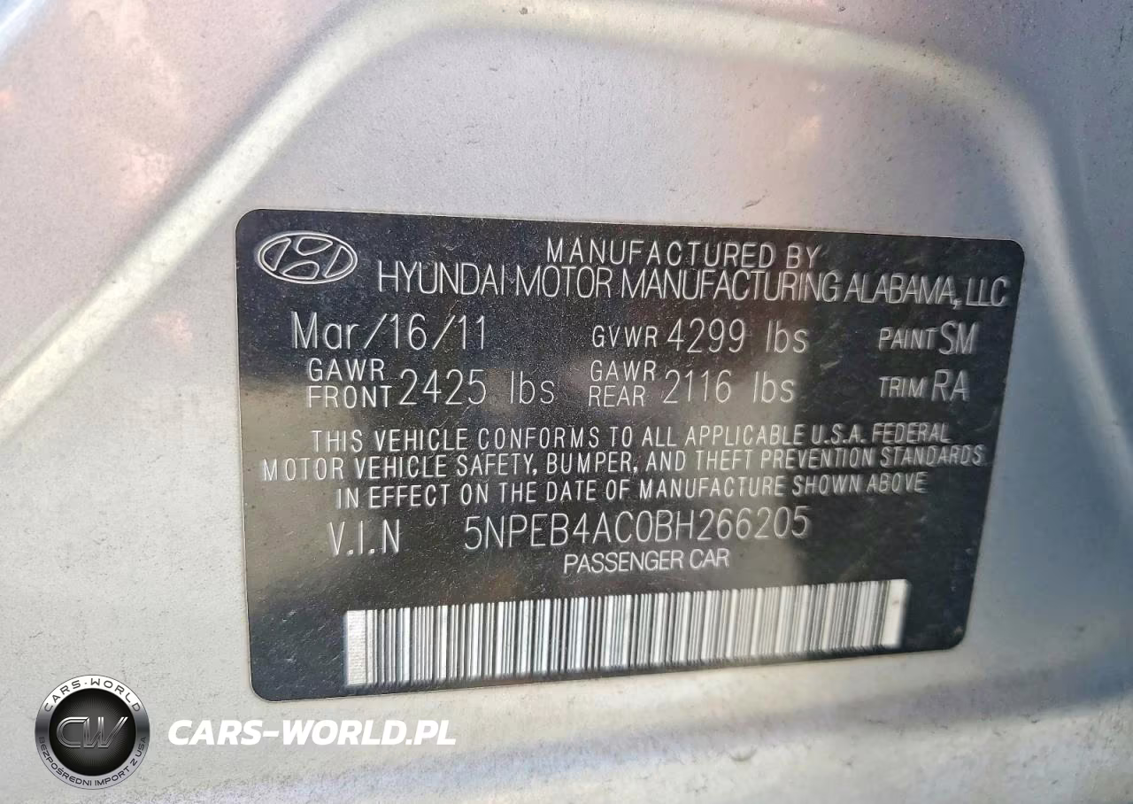 2011 Hyundai Sonata Gls VIN:5NPEB4AC0BH266205 - 12