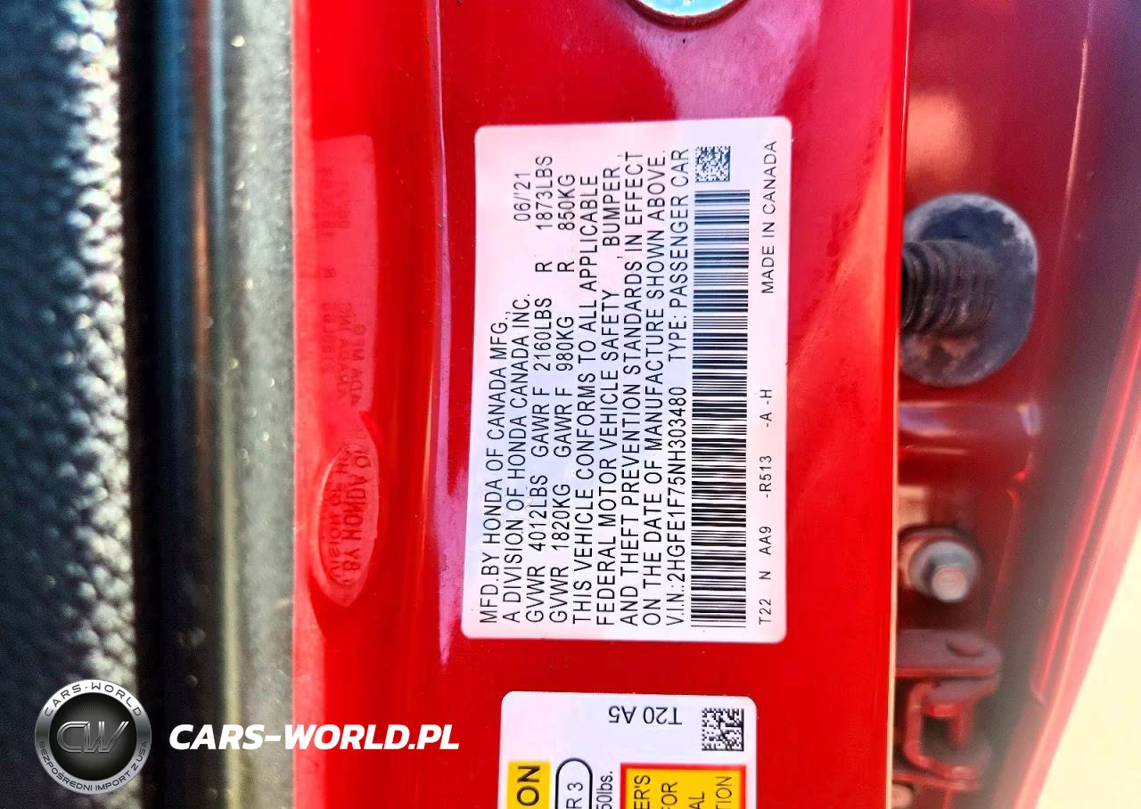 2022 Honda Civic Ex VIN:2HGFE1F75NH303480 - 12