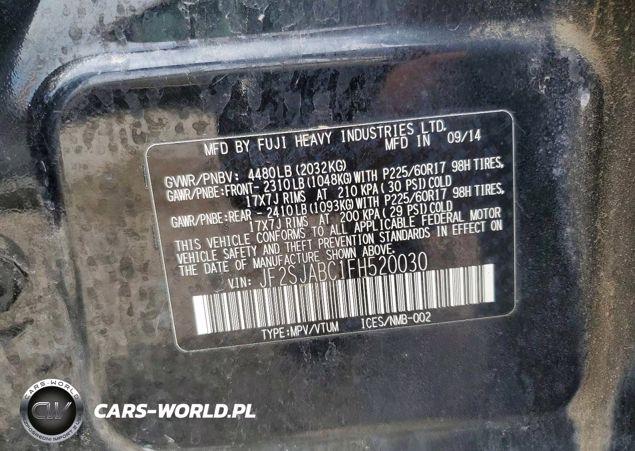 2015 Subaru Forester 2.5I VIN:JF2SJABC1FH520030 - 12