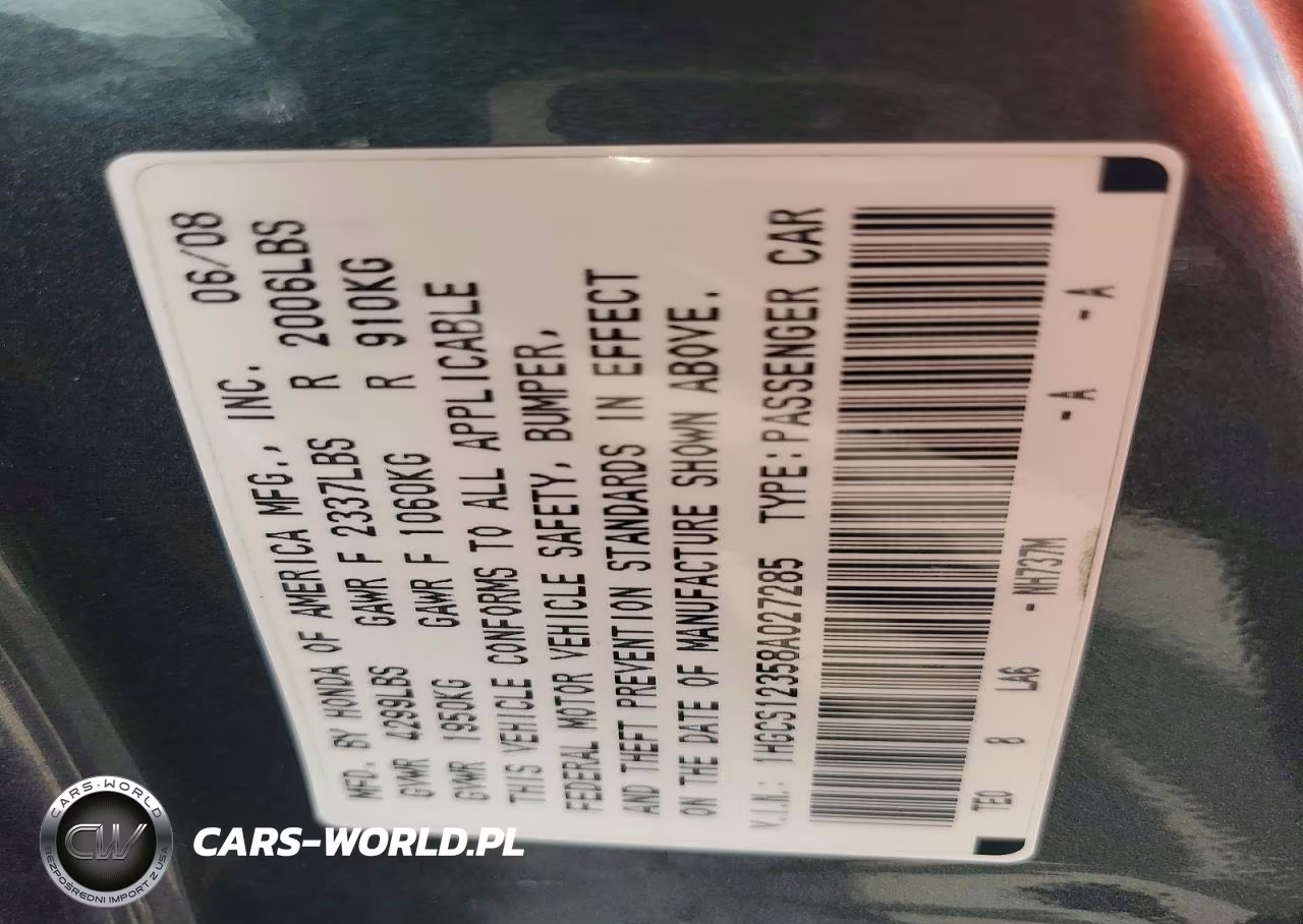2008 Honda Accord Lx-S VIN:1HGCS12358A027285 - 12