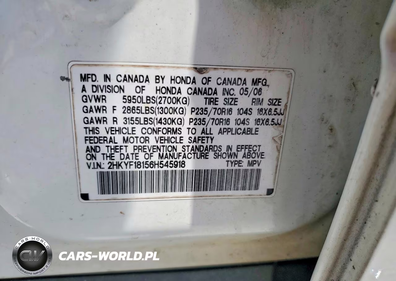 2006 Honda Pilot Lx VIN:2HKYF18156H545918 - 12