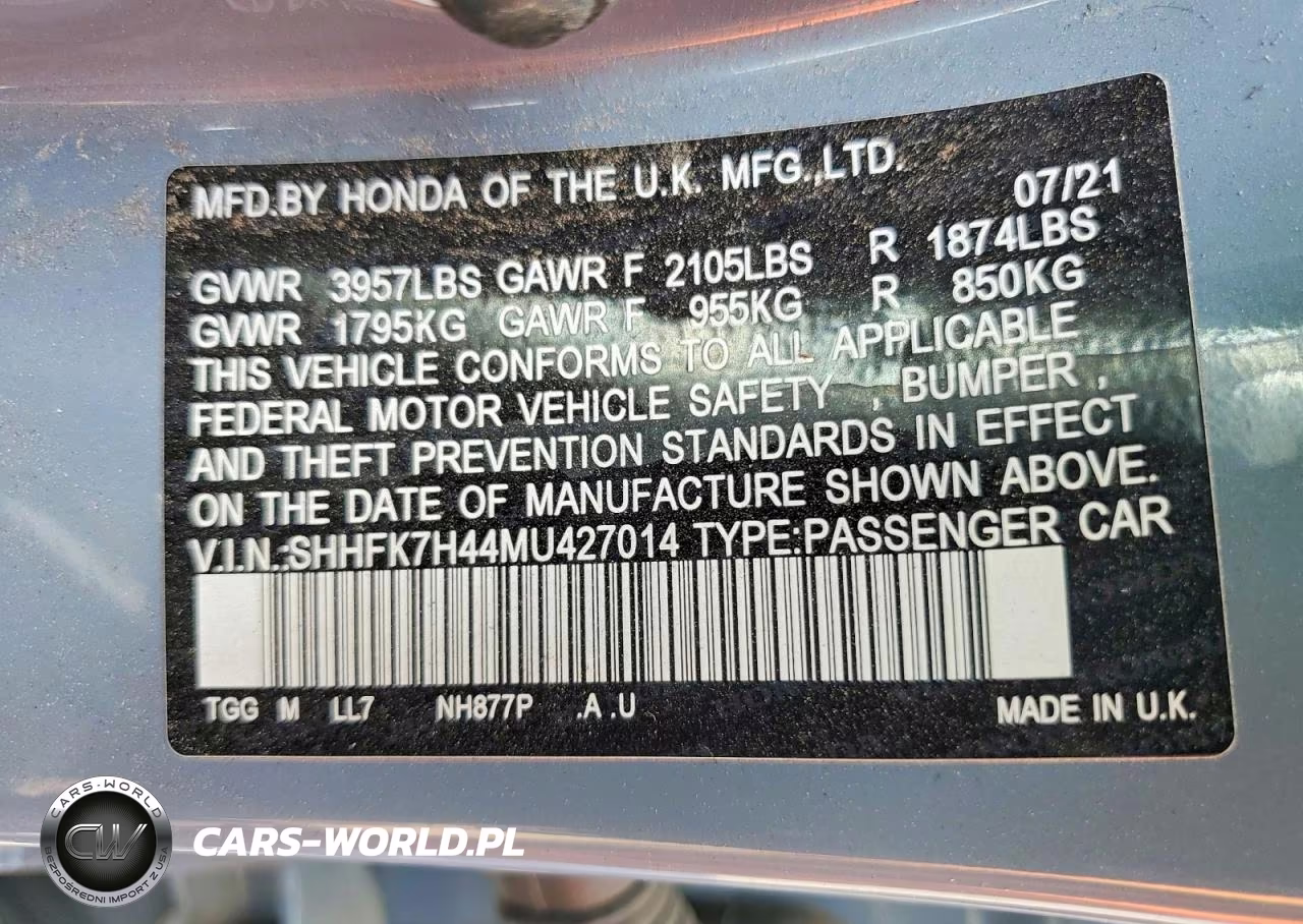 HONDA CIVIC VIN:SHHFK7H44MU427014 - 13