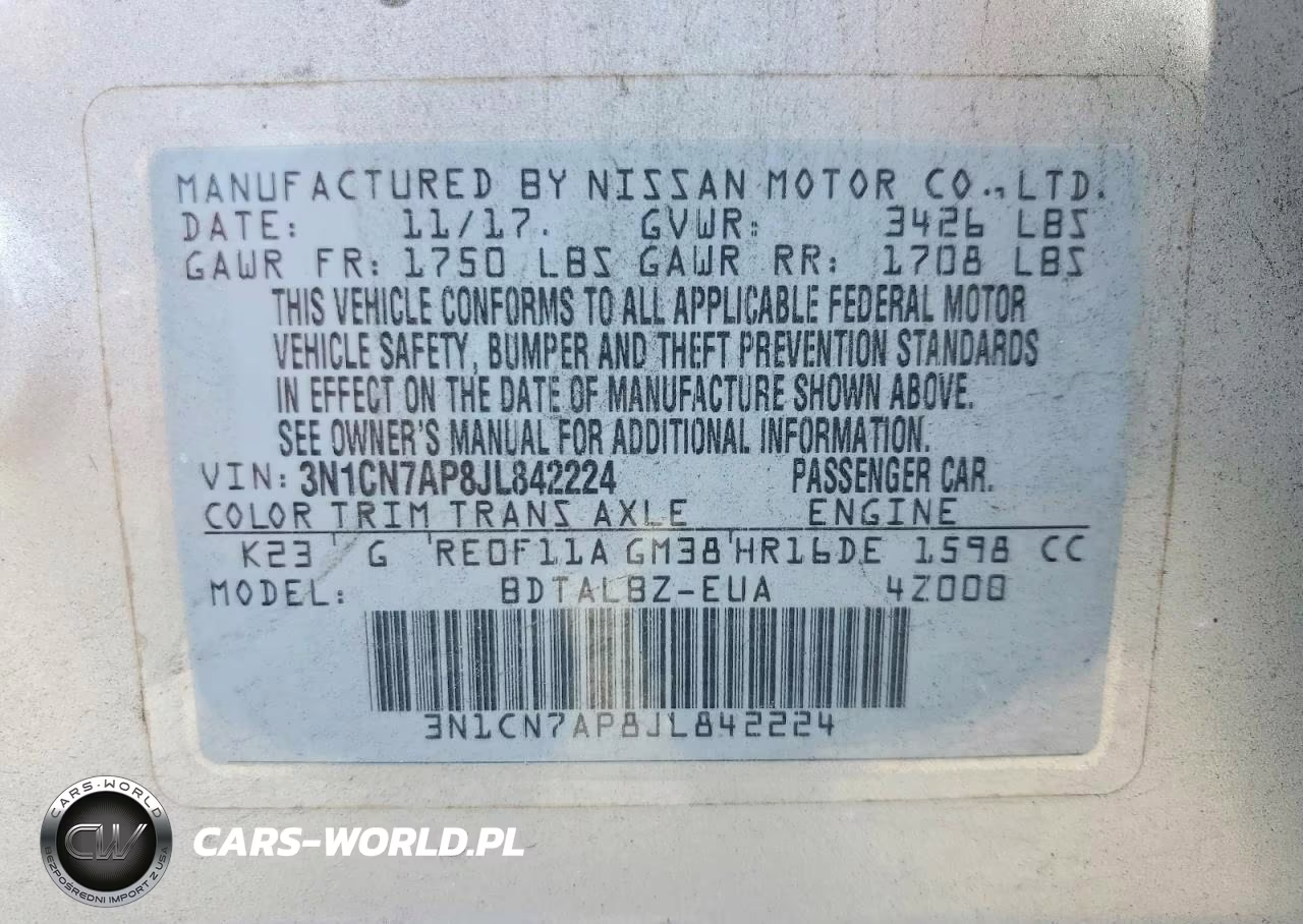 2018 Nissan Versa Sv VIN:3N1CN7AP8JL842224 - 12