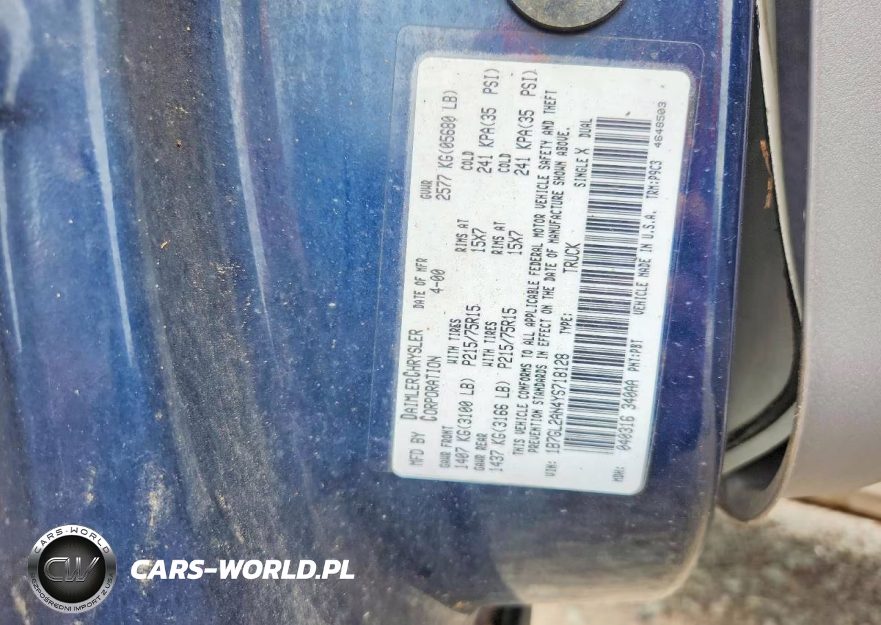 2000 Dodge Dakota Quad VIN:1B7GL2AN4YS718128 - 12