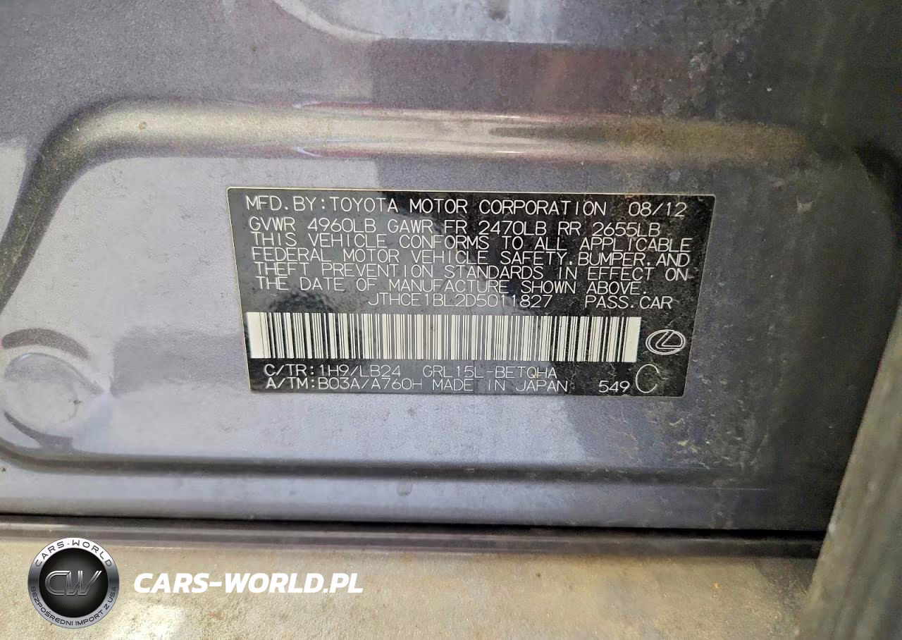 2013 Lexus Gs 350 VIN:JTHCE1BL2D5011827 - 12