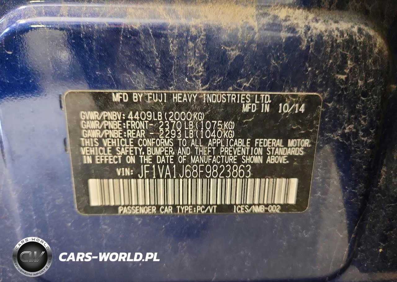 2015 Subaru Wrx Limited VIN:JF1VA1J68F9823863 - 12