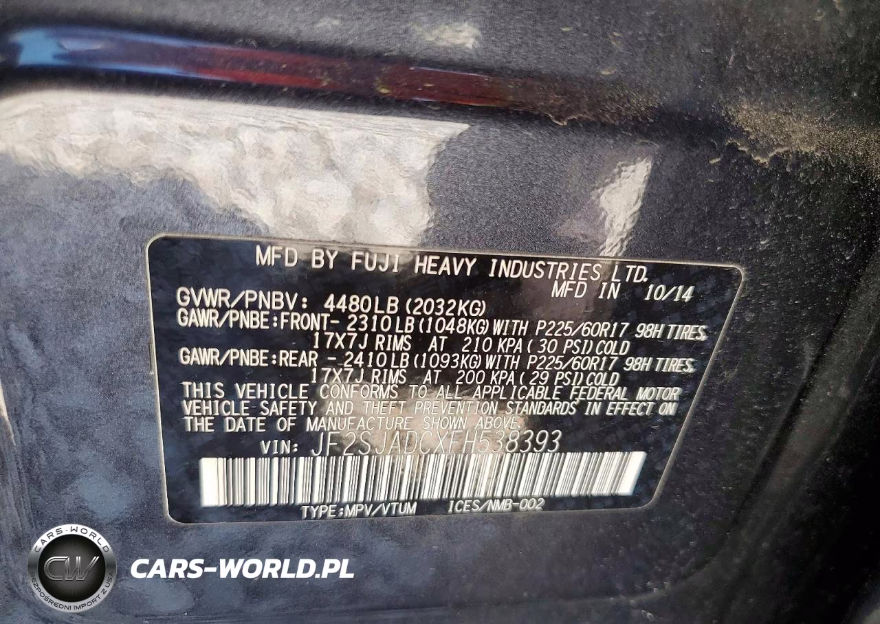 2015 Subaru Forester 2.5I Premium VIN:JF2SJADCXFH538393 - 13