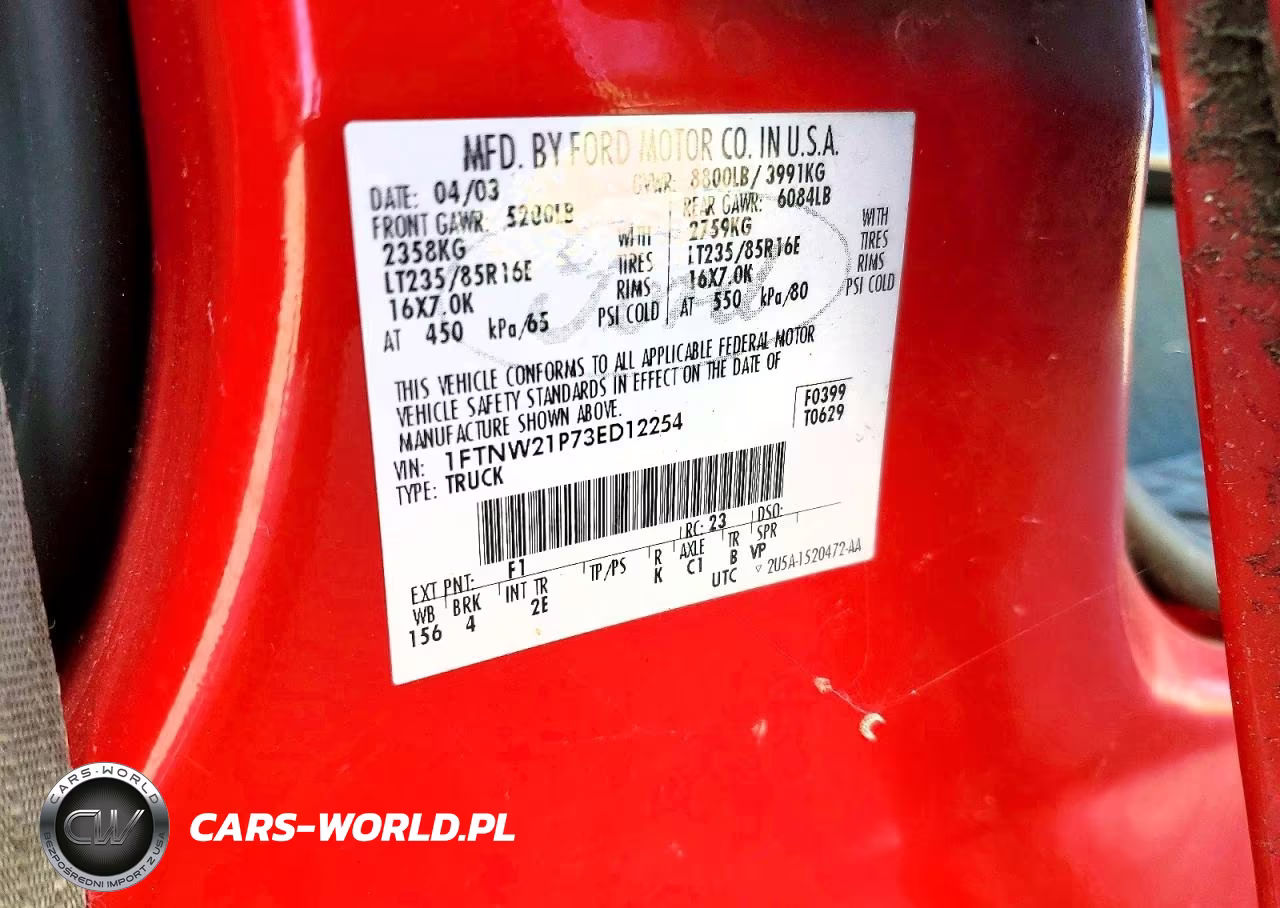 2003 Ford F250 Super Duty VIN:1FTNW21P73ED12254 - 12