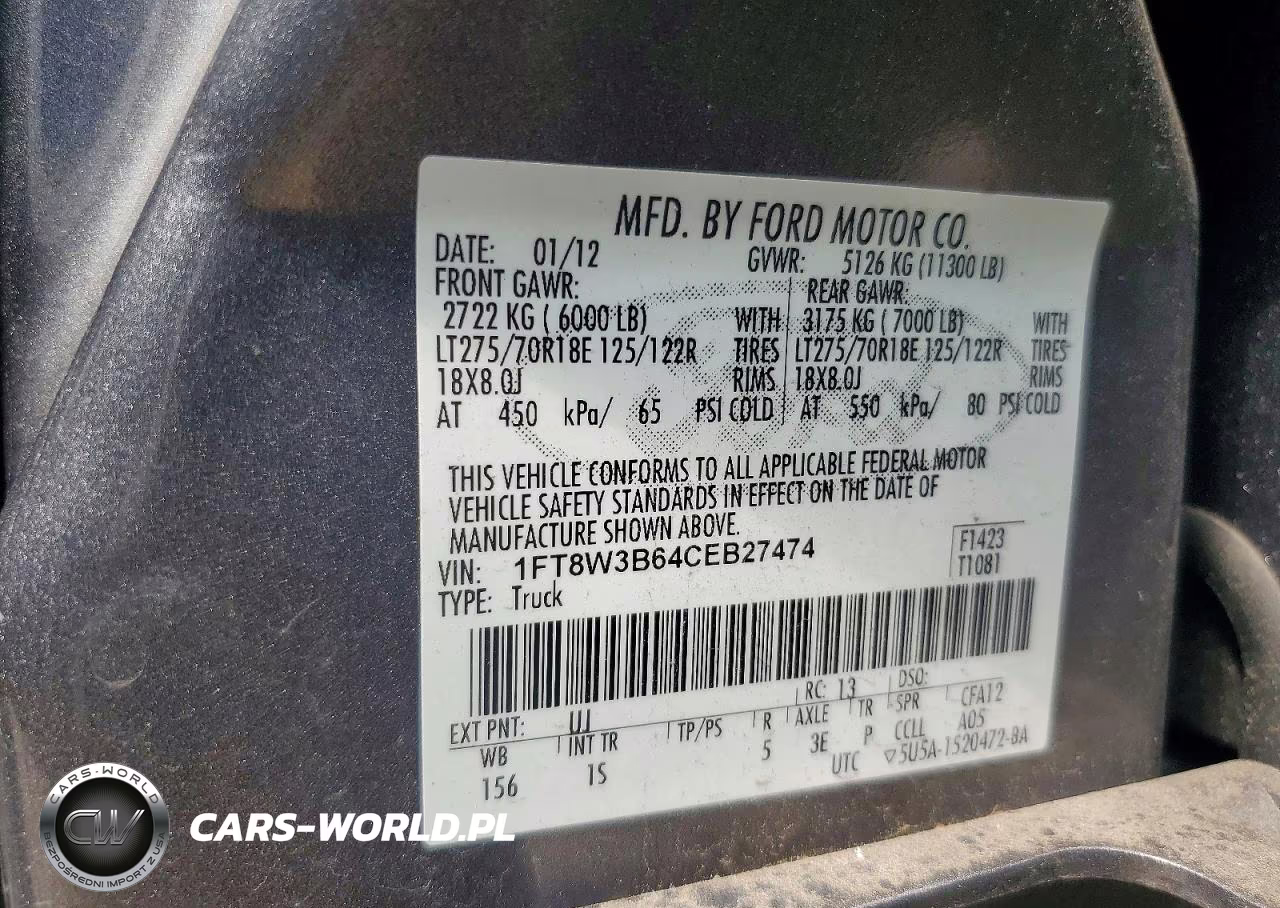 2012 Ford F350 Super Duty VIN:1FT8W3B64CEB27474 - 13