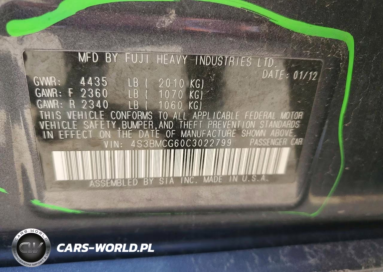 2012 Subaru Legacy 2.5I Premium VIN:4S3BMCG60C3022799 - 12
