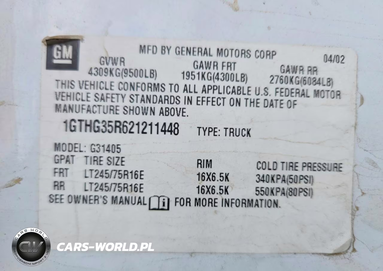 2002 GMC Savana 3500 Delivery Van VIN:1GTHG35R621211448 - 14