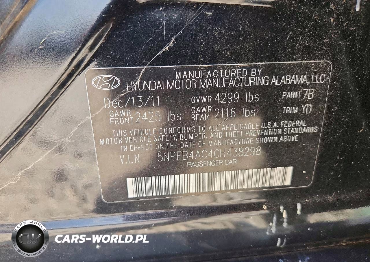 2012 Hyundai Sonata Gls VIN:5NPEB4AC4CH438298 - 12