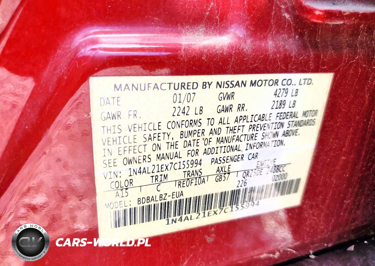 2007 Nissan Altima 2.5 VIN:1N4AL21EX7C155994 - 12