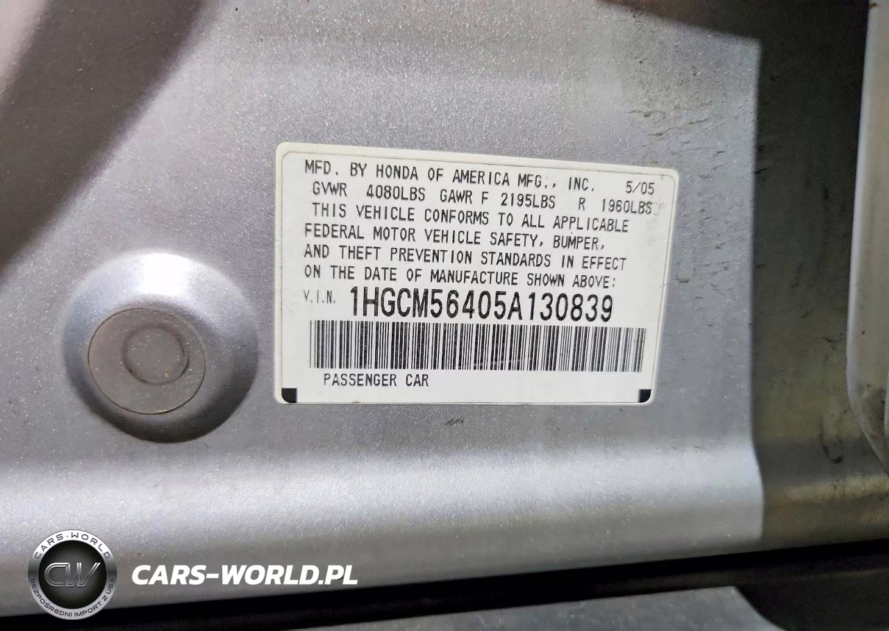 2005 Honda Accord VIN:1HGCM56405A130839 - 12