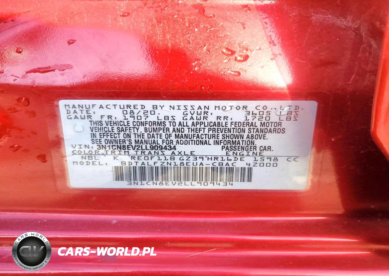 2020 Nissan Versa Sv VIN:3N1CN8EV2LL909434 - 12