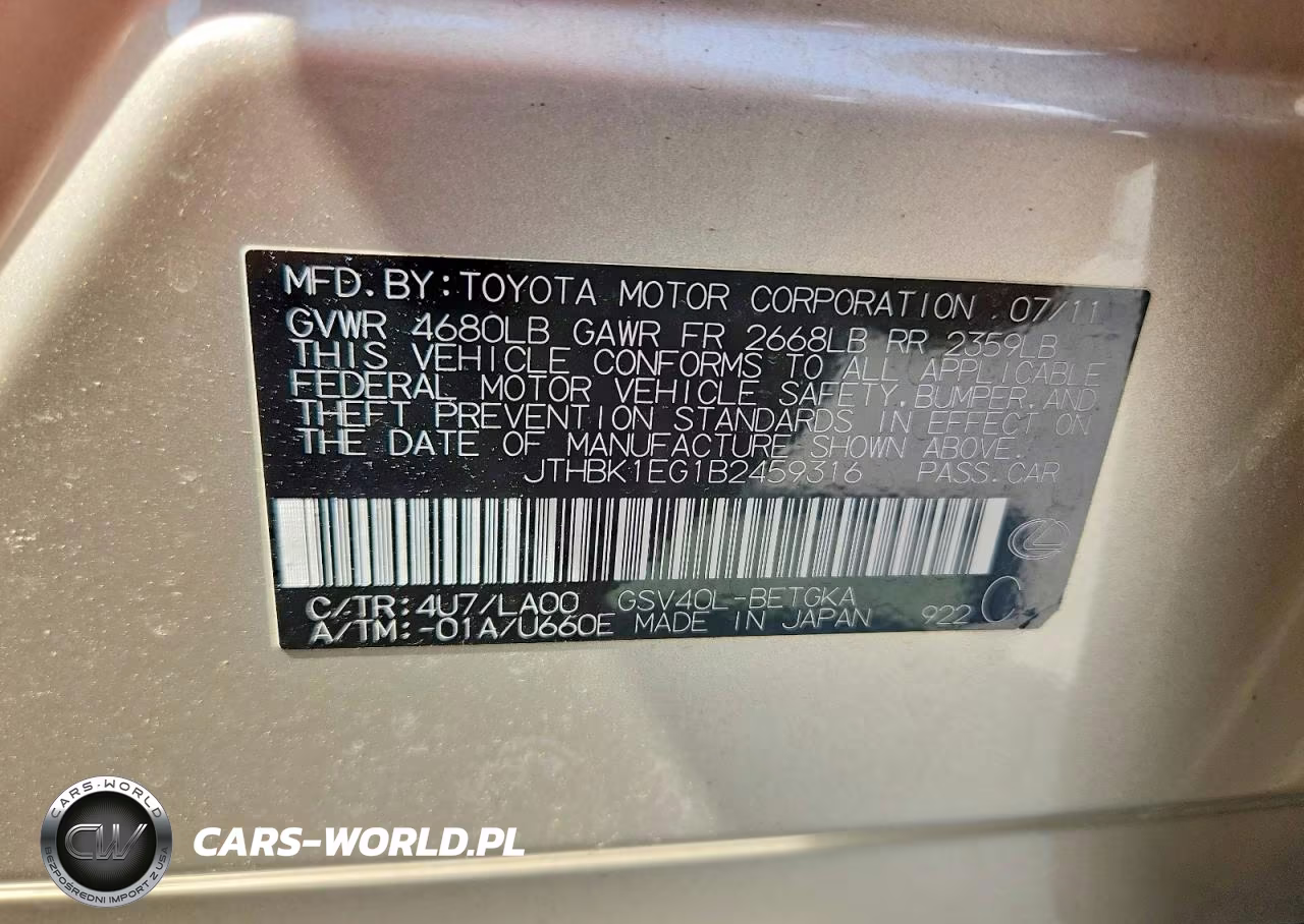 2011 Lexus Es 350 VIN:JTHBK1EG1B2459316 - 13