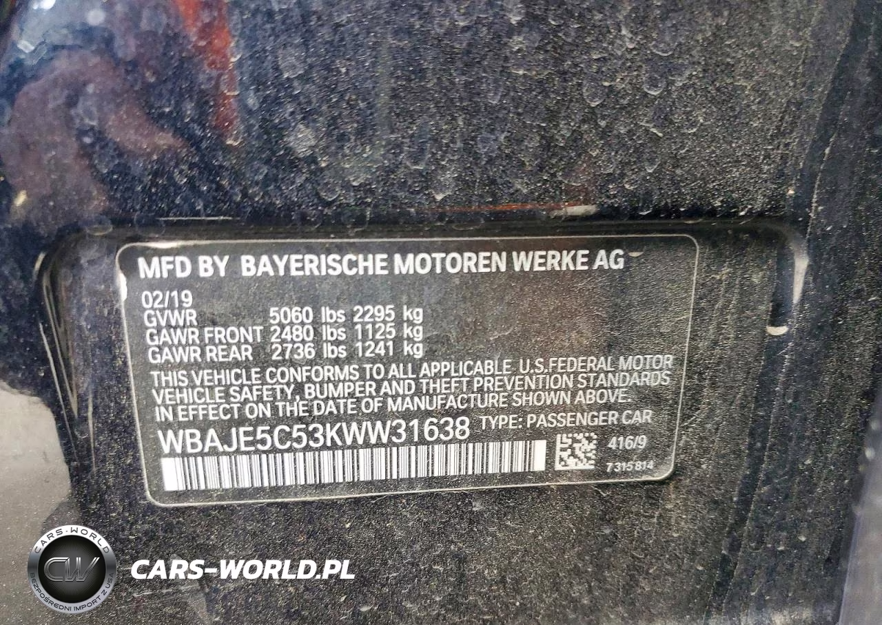 2019 BMW 540 I VIN:WBAJE5C53KWW31638 - 12