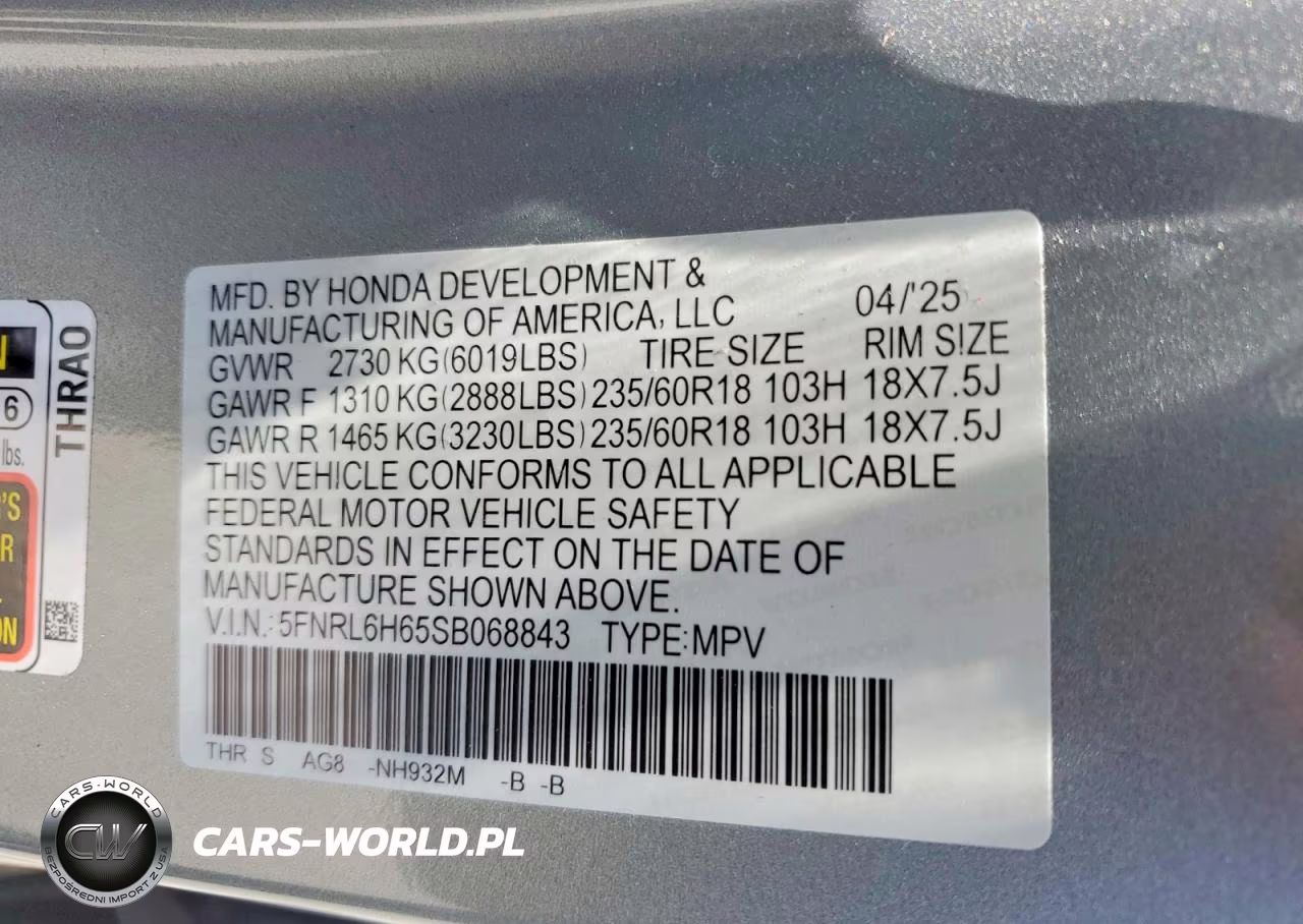 2025 Honda Odyssey Exl VIN:5FNRL6H65SB068843 - 13