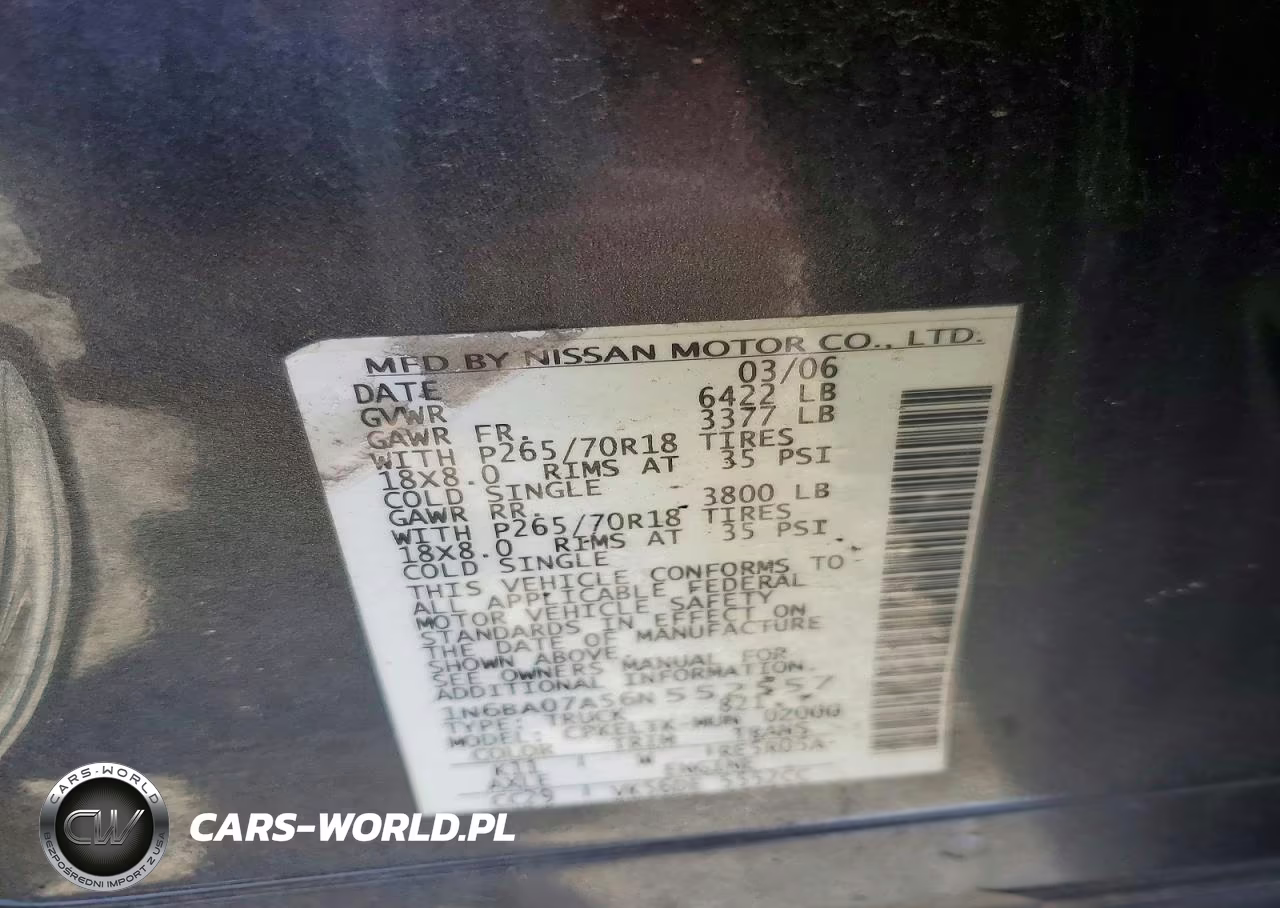 2006 Nissan Titan Xe Ffv VIN:1N6BA07A56N552557 - 12