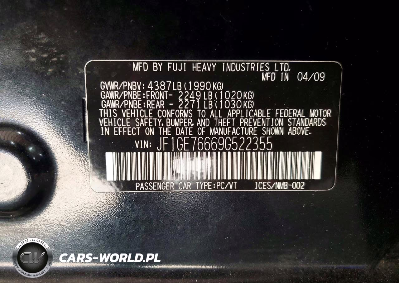 2009 Subaru Impreza Wrx VIN:JF1GE76669G522355 - 12