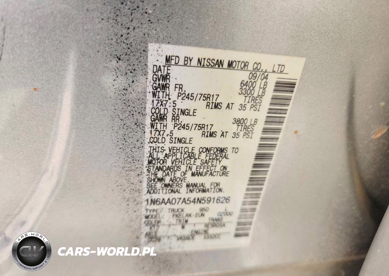 2004 Nissan Titan Xe VIN:1N6AA07A54N591626 - 13