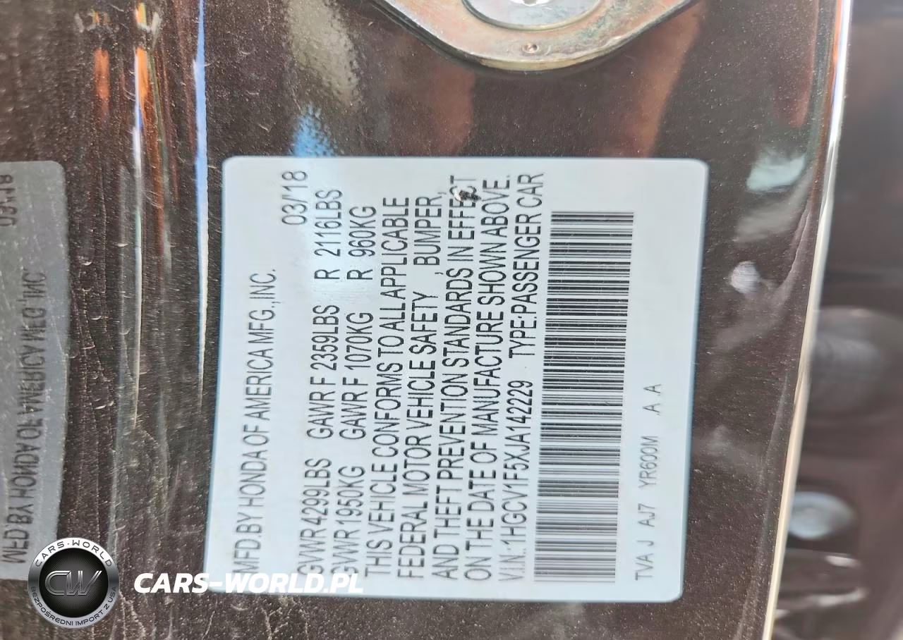 2018 Honda Accord Exl VIN:1HGCV1F5XJA142229 - 12
