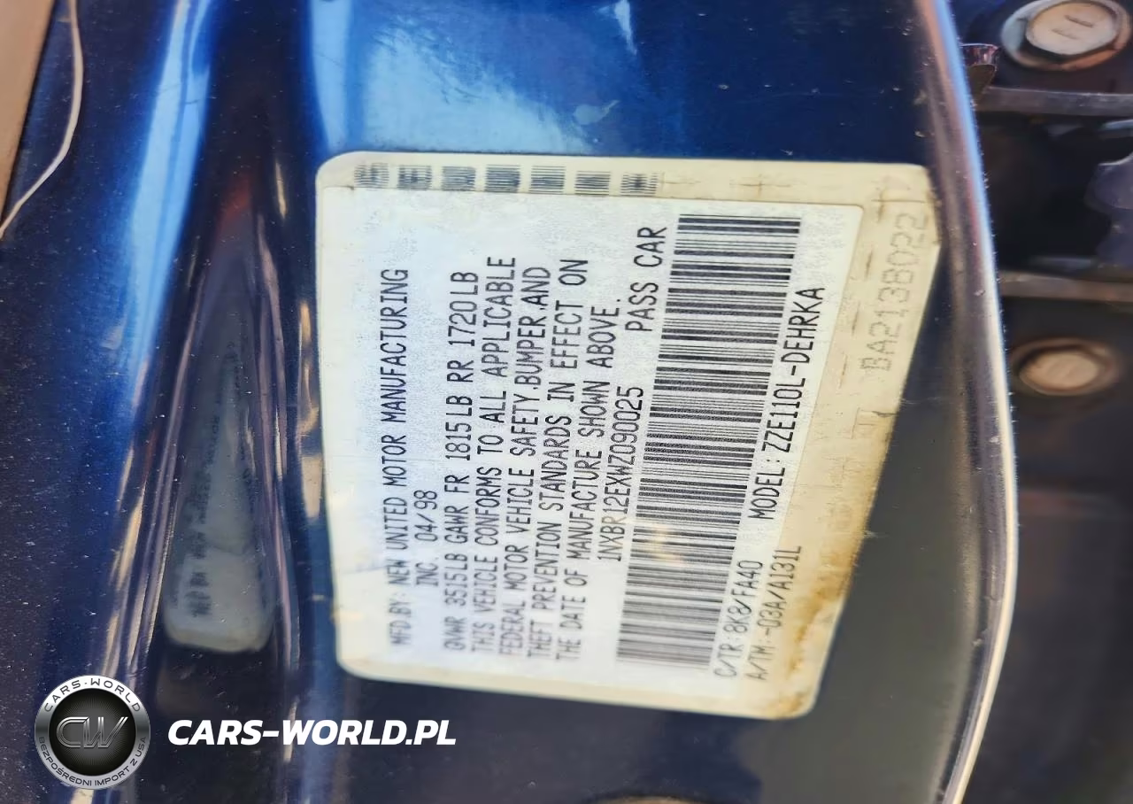 1998 Toyota Corolla Ve VIN:1NXBR12EXWZ090025 - 12