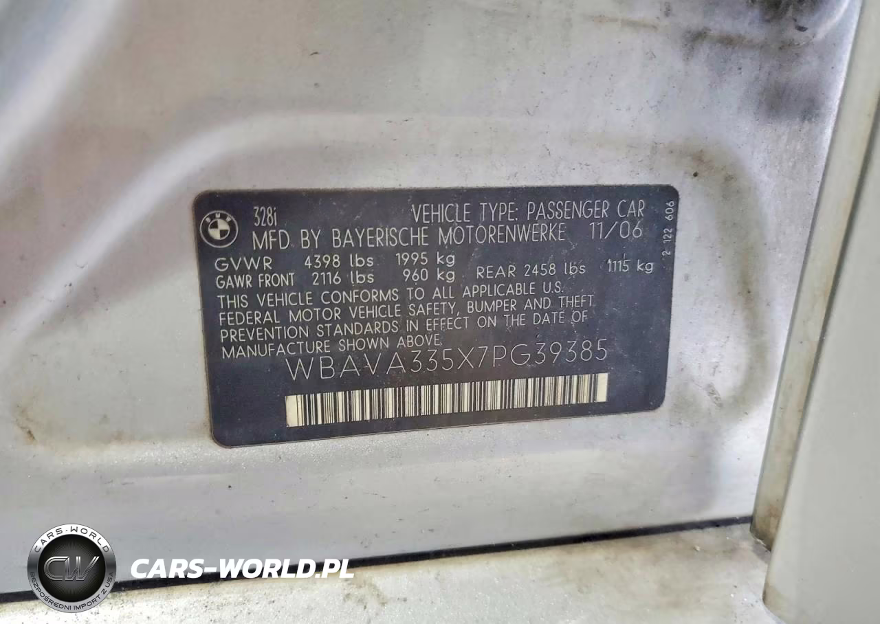 2007 BMW 328 I VIN:WBAVA335X7PG39385 - 12