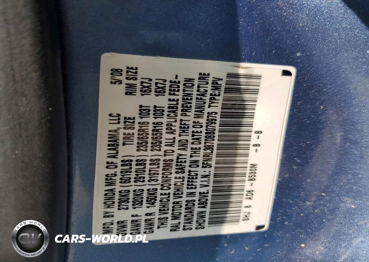 2008 Honda Odyssey Exl VIN:5FNRL38708B079975 - 13
