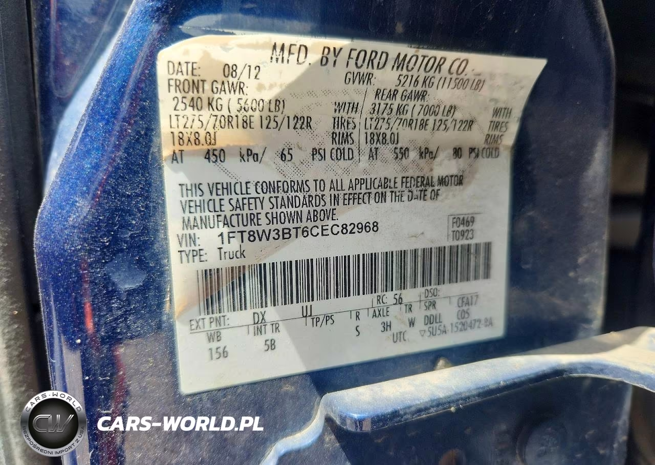2012 Ford F350 Super Duty VIN:1FT8W3BT6CEC82968 - 13