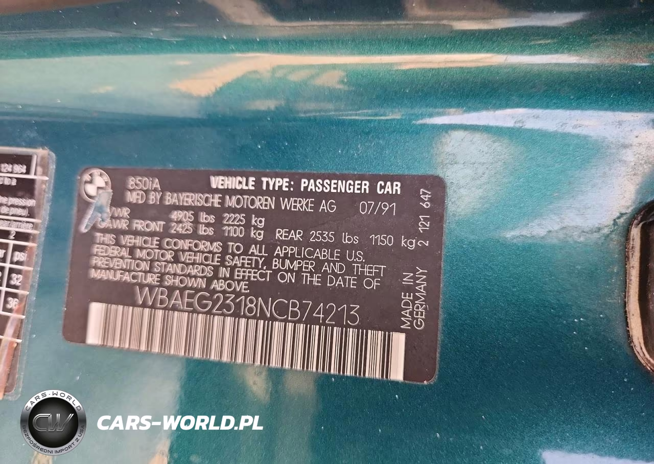 1992 BMW 850 I Automatic VIN:WBAEG2318NCB74213 - 12