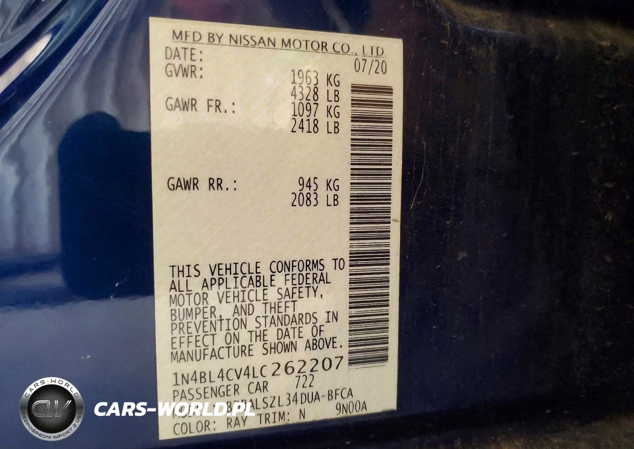 2020 Nissan Altima Sr VIN:1N4BL4CV4LC262207 - 13