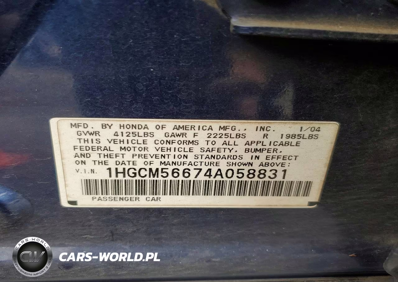 2004 Honda Accord Ex VIN:1HGCM56674A058831 - 12