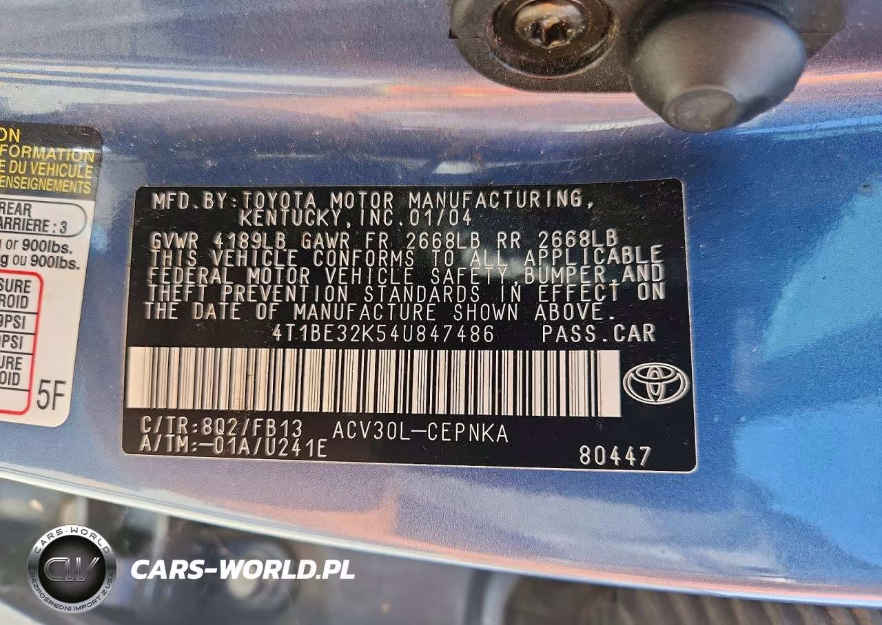 2004 Toyota Camry Le VIN:4T1BE32K54U847486 - 12