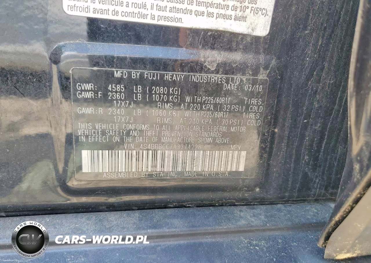 2010 Subaru Outback 2.5I Premium VIN:4S4BRBCC7A3374228 - 13