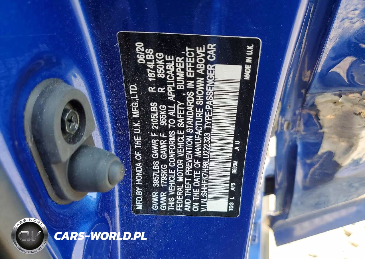 2020 Honda Civic Sport Touring VIN:SHHFK7H98LU222323 - 12