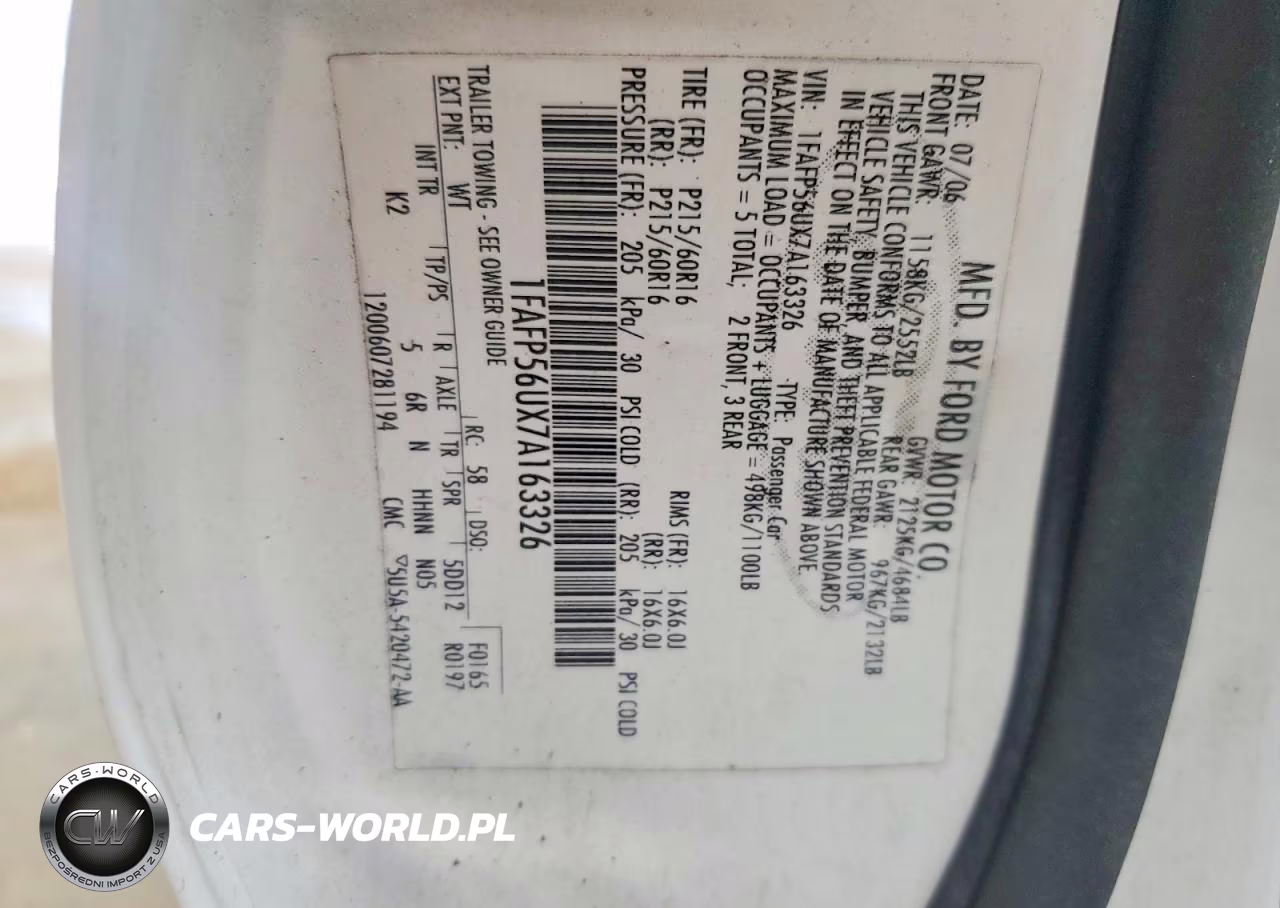 2007 Ford Taurus Sel VIN:1FAFP56UX7A163326 - 12