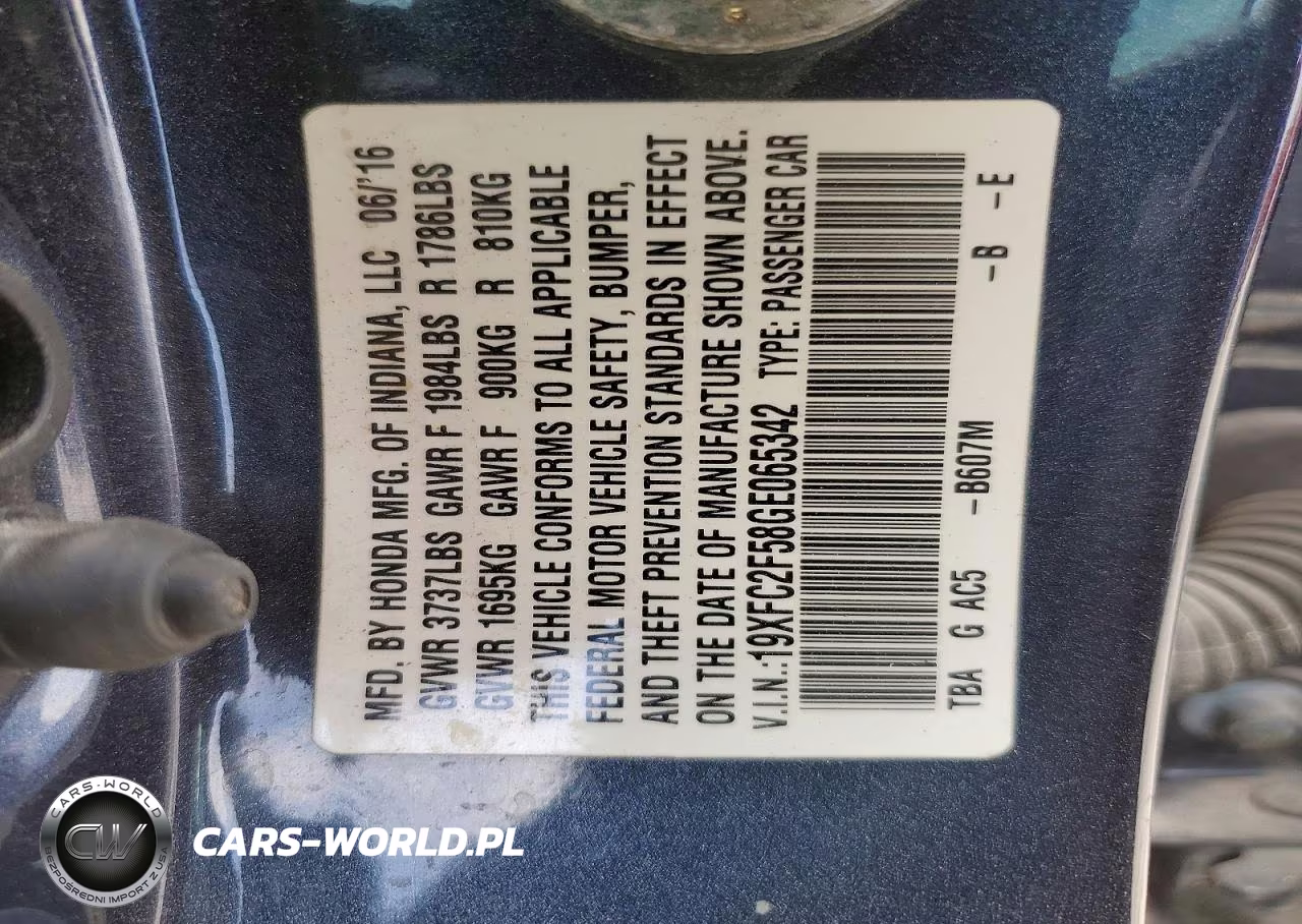 2016 Honda Civic Lx VIN:19XFC2F58GE065342 - 12
