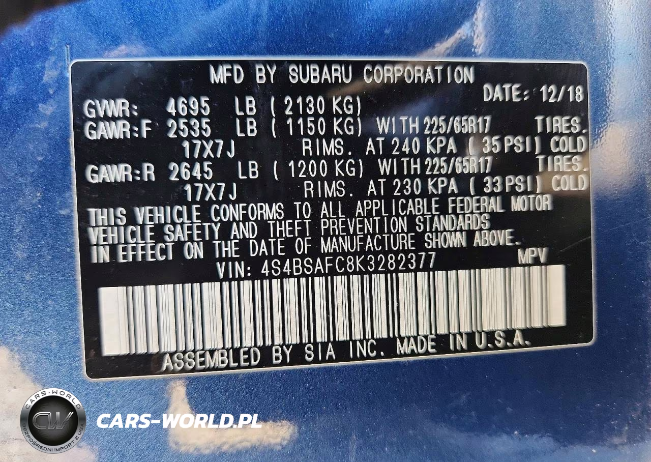 2019 Subaru Outback 2.5I Premium VIN:4S4BSAFC8K3282377 - 13