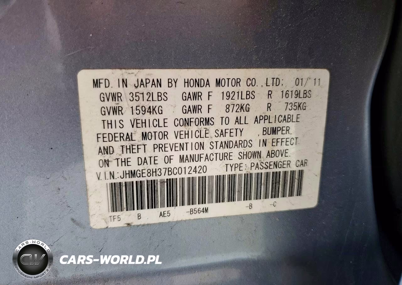 2011 Honda Fit VIN:JHMGE8H37BC012420 - 12