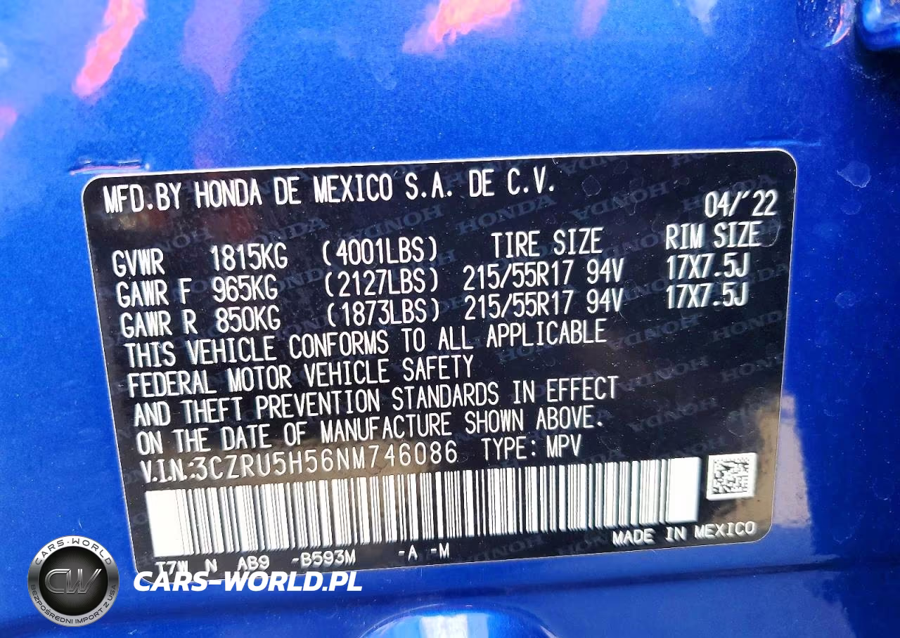 2022 Honda Hr-V Ex VIN:3CZRU5H56NM746086 - 13