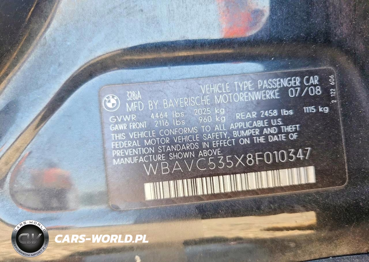 2008 BMW 328 I Sulev VIN:WBAVC535X8F010347 - 12