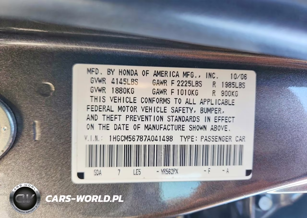 2007 Honda Accord Ex VIN:1HGCM56787A041498 - 13