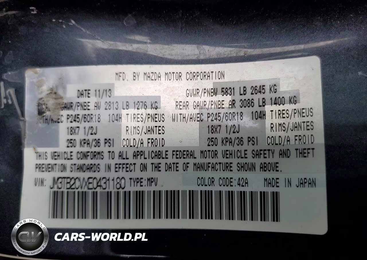 2014 Mazda Cx-9 Touring VIN:JM3TB2CVXE0431180 - 13