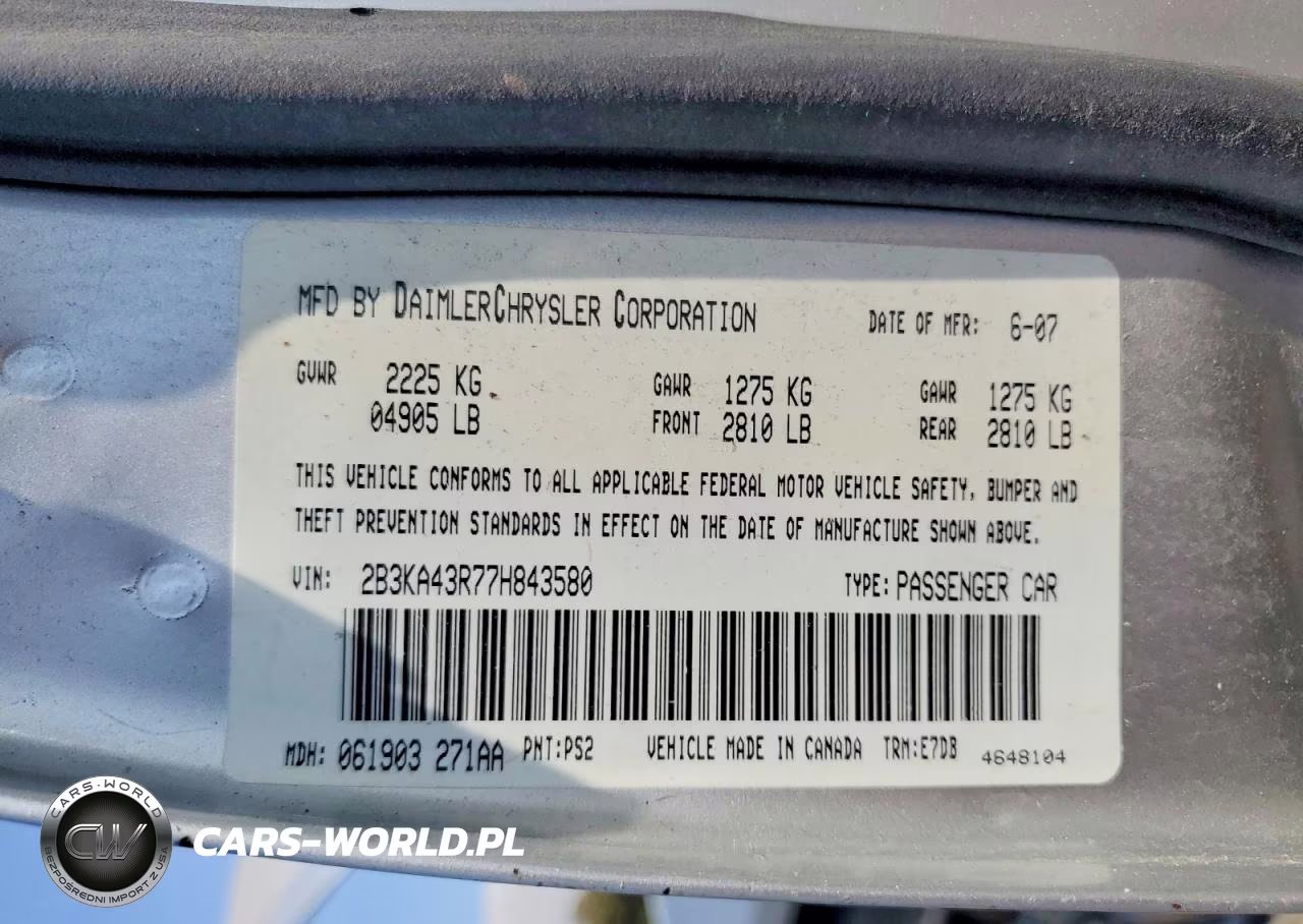 2007 Dodge Charger Se VIN:2B3KA43R77H843580 - 12