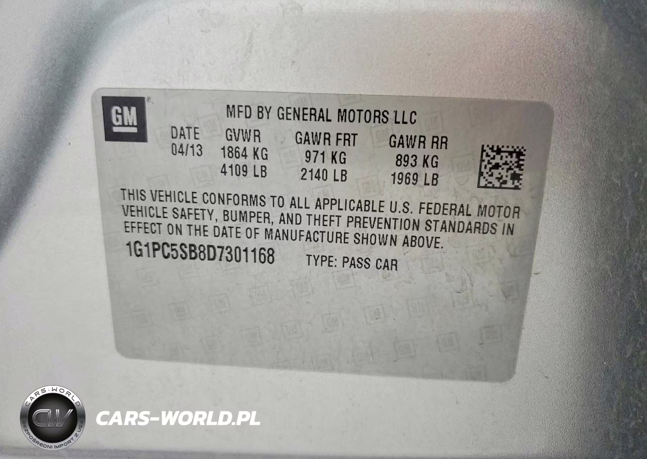 2013 Chevrolet Cruze Lt VIN:1G1PC5SB8D7301168 - 12