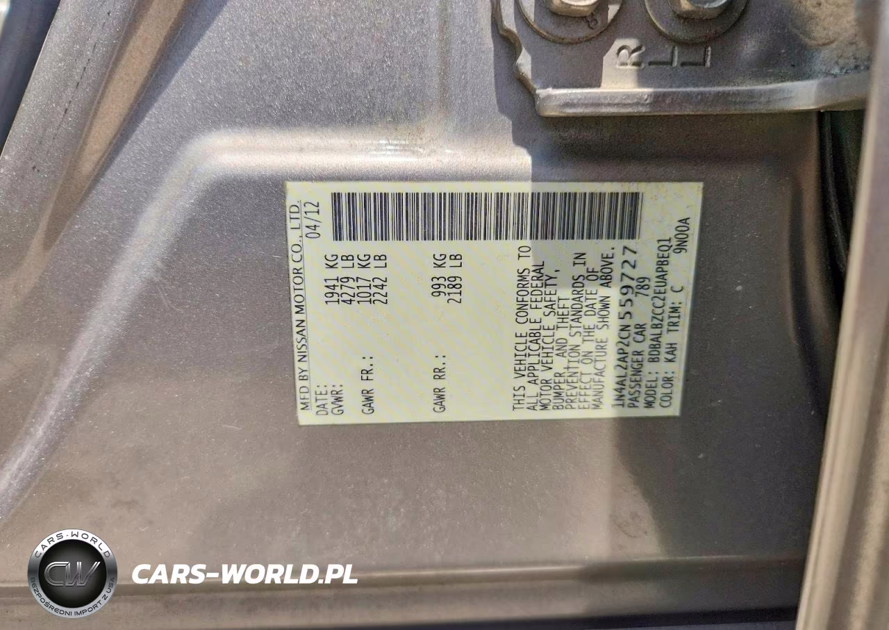 2012 Nissan Altima 2.5 VIN:1N4AL2AP2CN559727 - 12