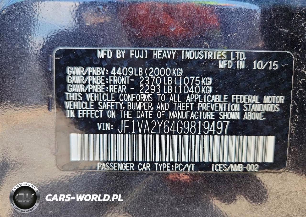 2016 Subaru Wrx Sti Limited VIN:JF1VA2Y64G9819497 - 13