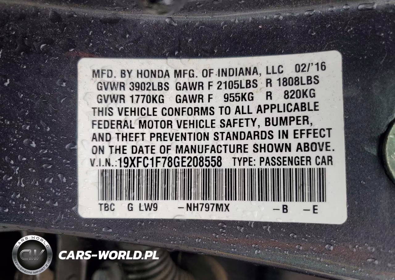 2016 Honda Civic Exl VIN:19XFC1F78GE208558 - 13